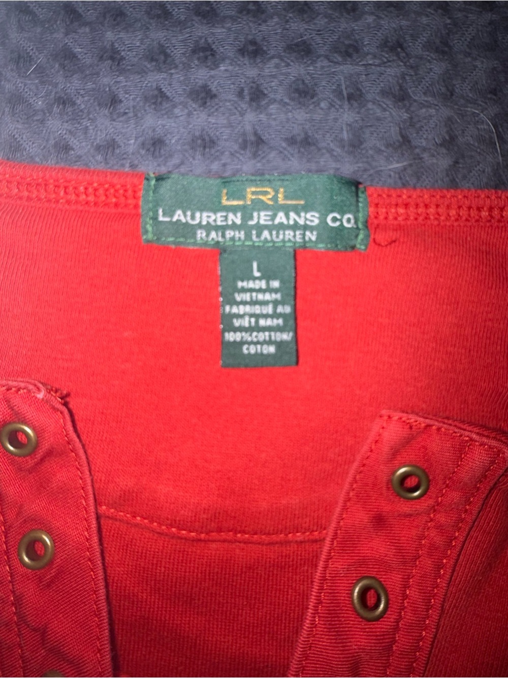 Ralph Lauren Red Lace-Up Long Sleeve Tee - Picture 2 of 3